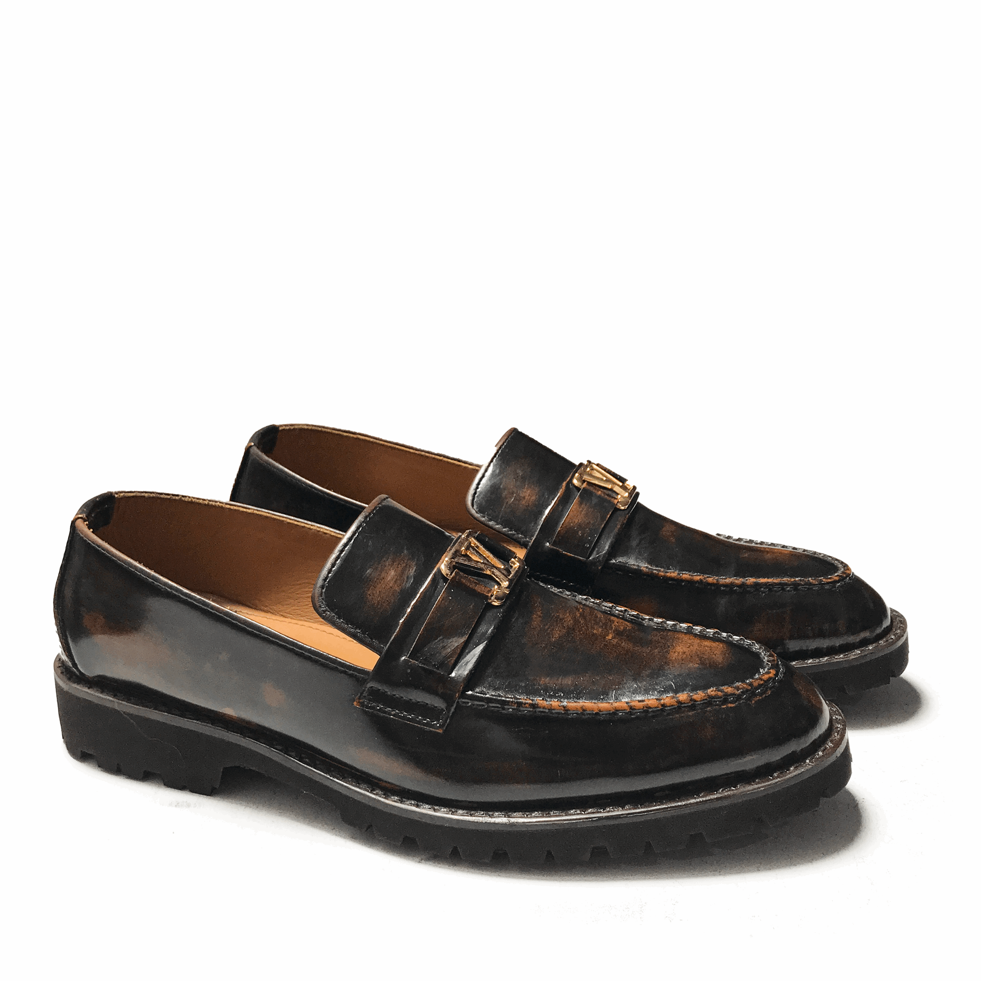 SHINY DARK SLIP-ONS