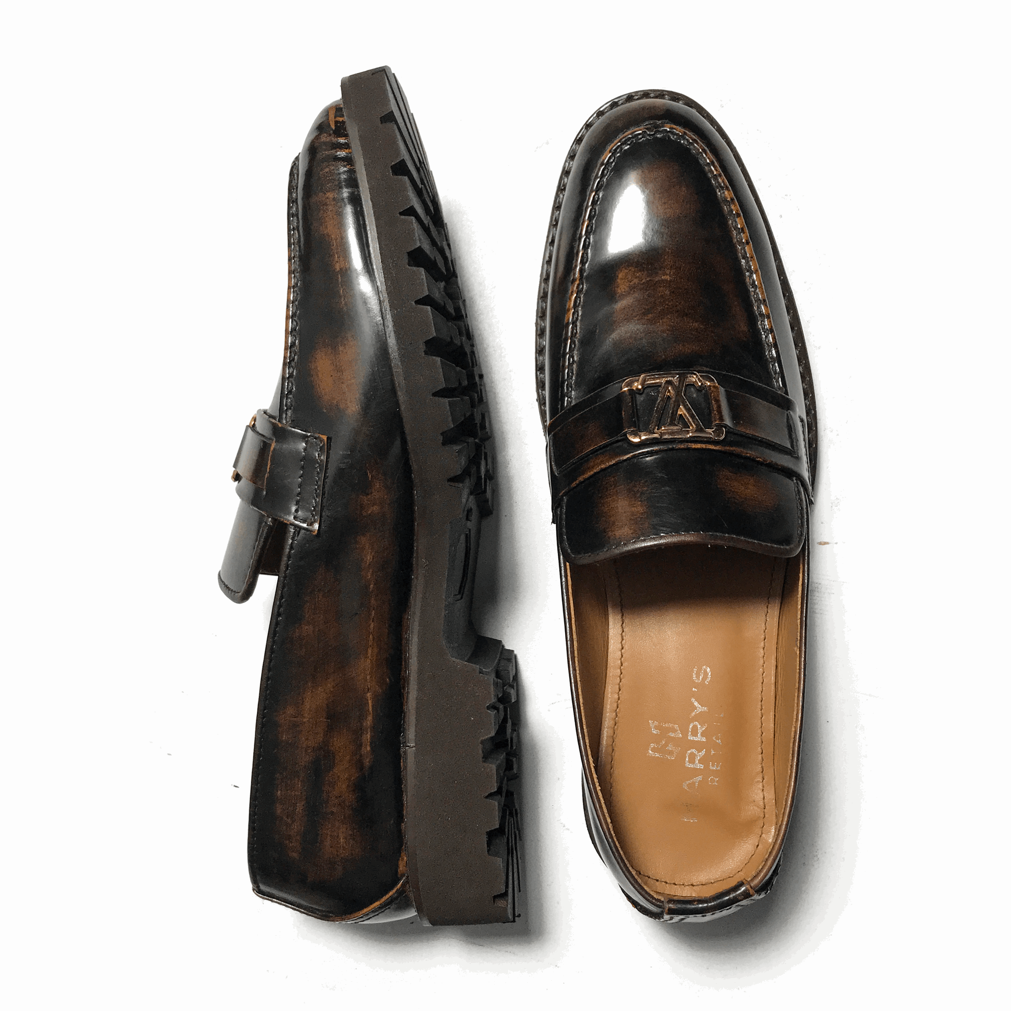 SHINY DARK SLIP-ONS