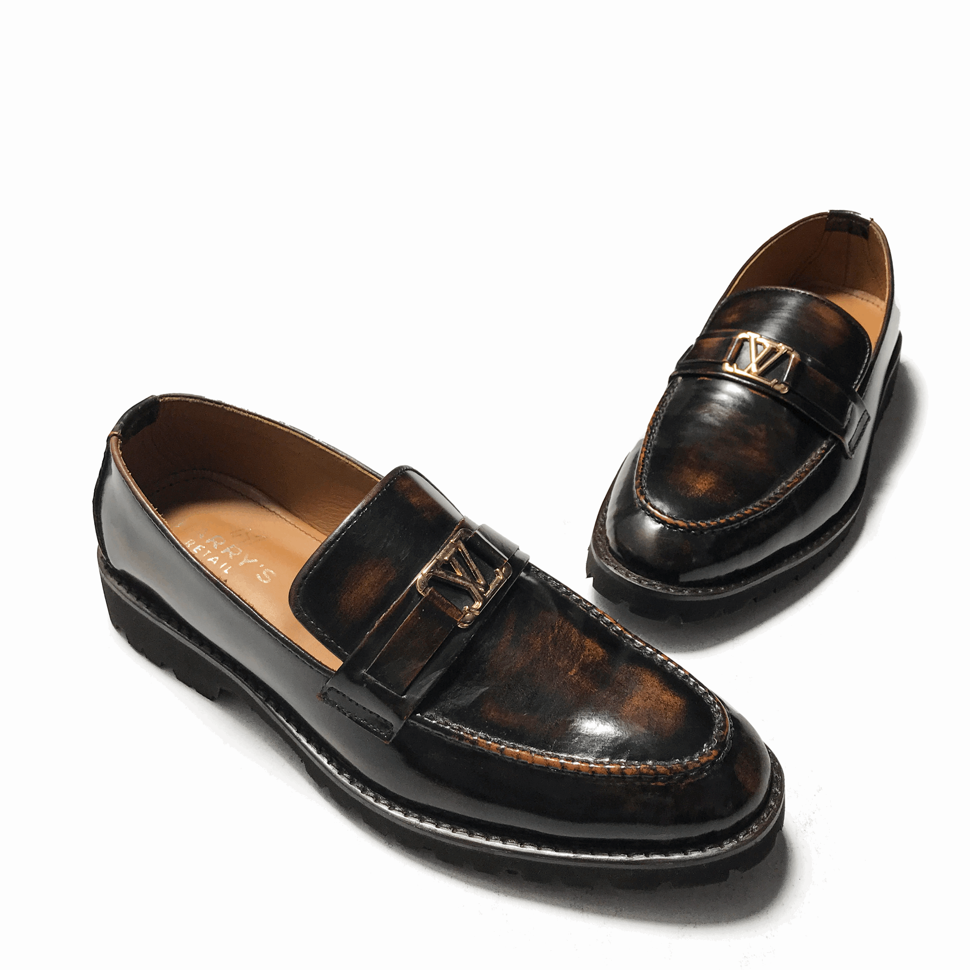 SHINY DARK SLIP-ONS